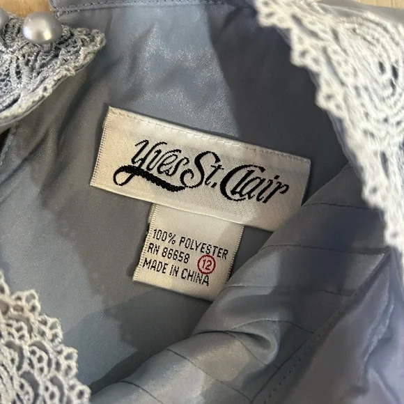 Victorian Style Sz 12Prairie Blouse Gray Lace Yoke High Neck Long Sleeve - Picture 7 of 15